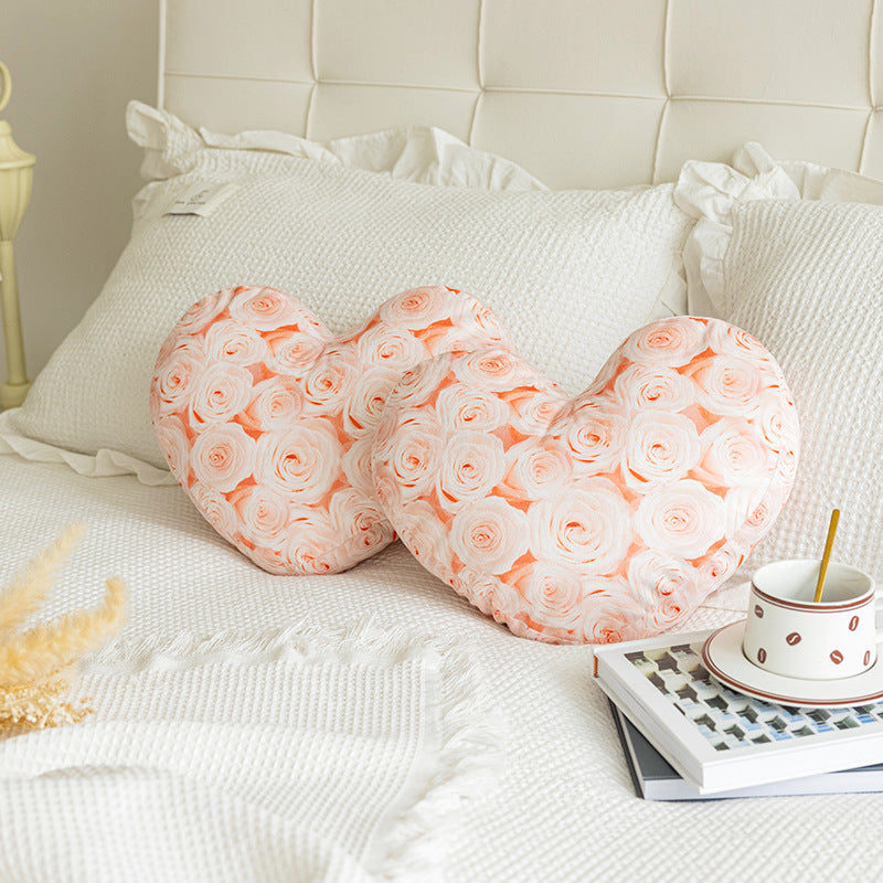Heart - Shaped Rose Print Pillow Set | 2 Pcs 40×35cm | Bedroom Romantic Decor | Girly - Heart Home Styling