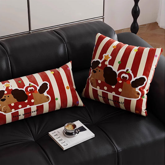 Cute Cartoon Puppy Pillow Set - Sofa Cushions & Lumbar Pillow Combo (2 Square 45×45cm + 1 Long 30×60cm) - Adorable Home Decor