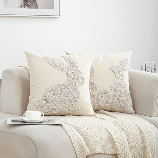 3D Flocked Bunny Pillow Set | 45×45cm Cute Cushion Combo | Cream - Style Living Room Sofa Healing Decor