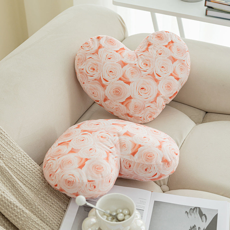 Heart - Shaped Rose Print Pillow Set | 2 Pcs 40×35cm | Bedroom Romantic Decor | Girly - Heart Home Styling