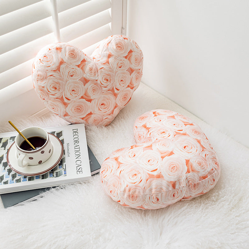 Heart - Shaped Rose Print Pillow Set | 2 Pcs 40×35cm | Bedroom Romantic Decor | Girly - Heart Home Styling