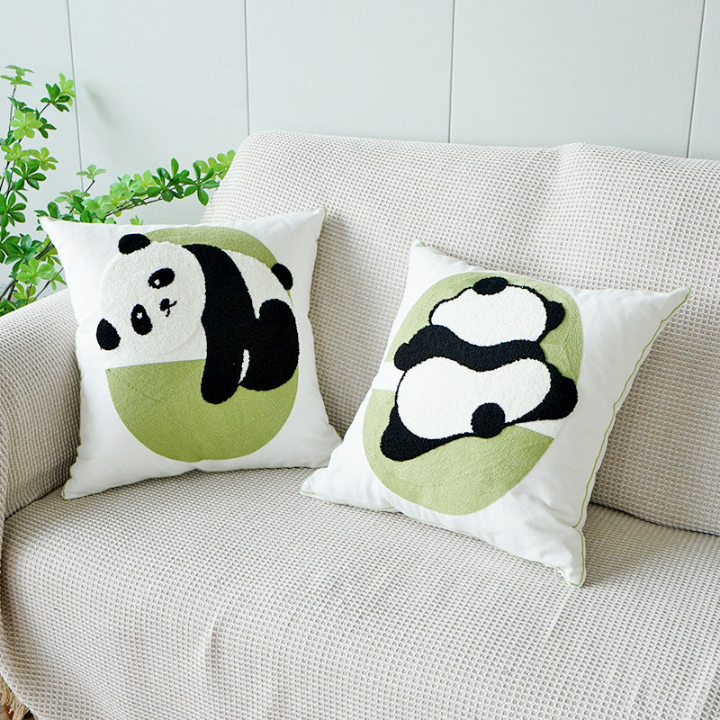 Cute Panda 3D Embroidered Pillow Set | 2 Pcs 45×45cm | Living Room Sofa Healing Cushions | Panda - Themed Home Decor
