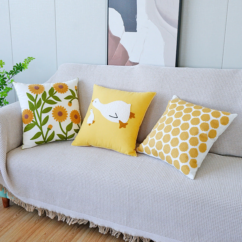 Cute Duck & Rustic Pillow Set | Living Room Sofa Healing Cushion Combo