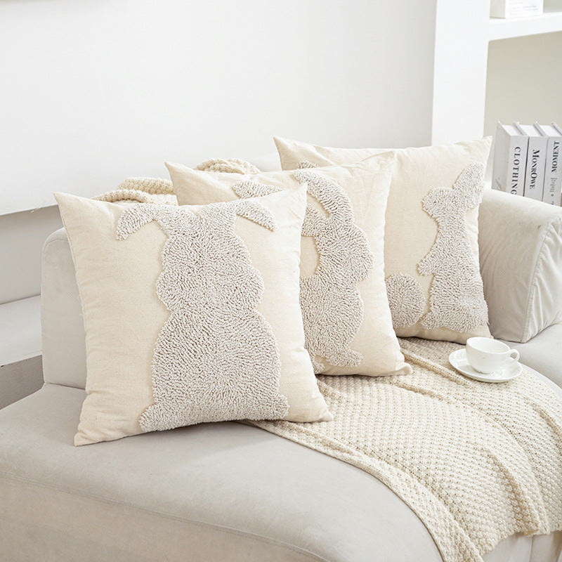 3D Flocked Bunny Pillow Set | 45×45cm Cute Cushion Combo | Cream - Style Living Room Sofa Healing Decor