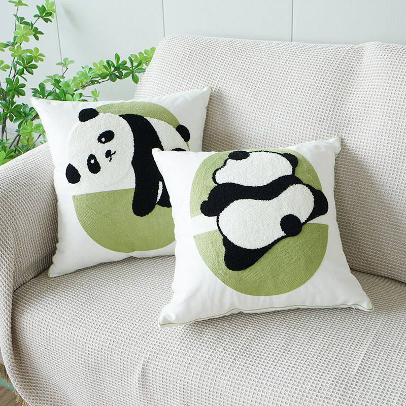 Cute Panda 3D Embroidered Pillow Set | 2 Pcs 45×45cm | Living Room Sofa Healing Cushions | Panda - Themed Home Decor