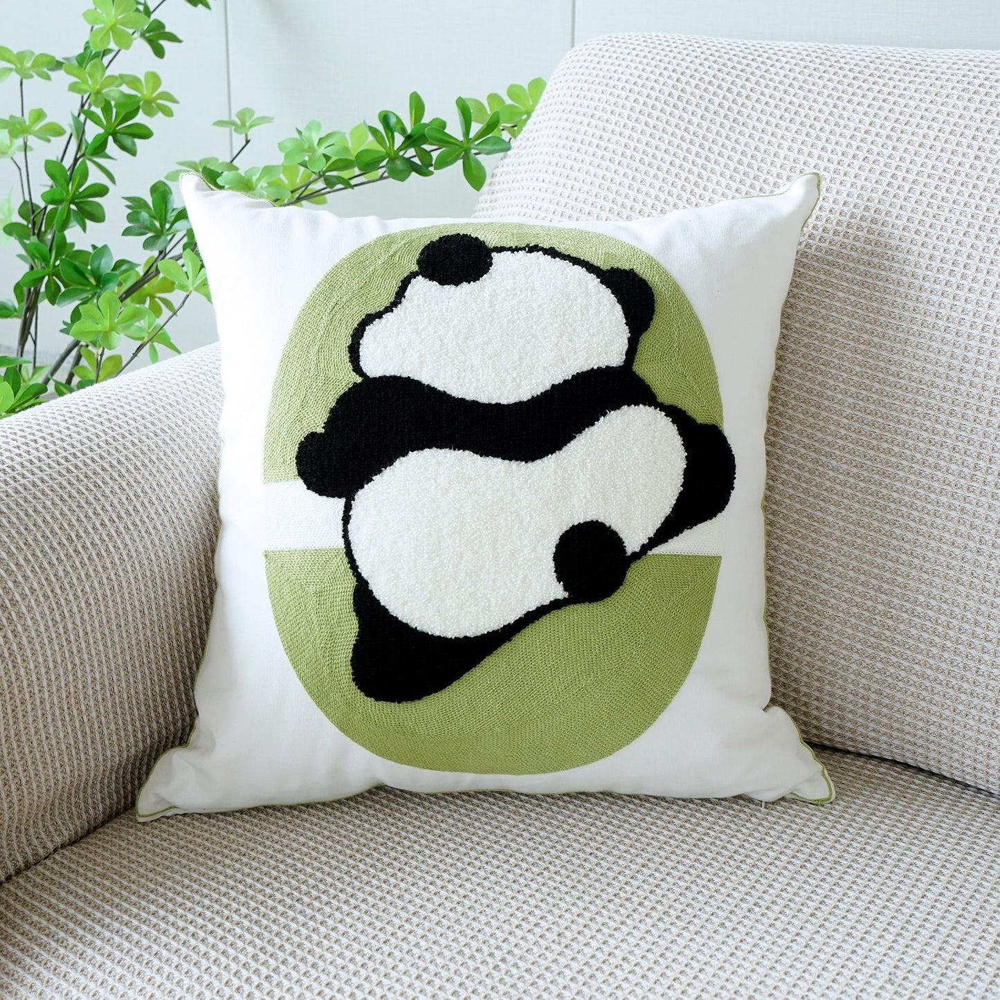 Cute Panda 3D Embroidered Pillow Set | 2 Pcs 45×45cm | Living Room Sofa Healing Cushions | Panda - Themed Home Decor