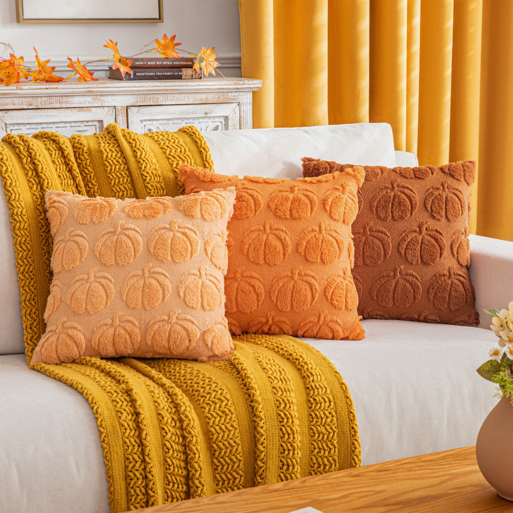 Pumpkin Pattern Throw Pillow 3-Piece Set – Autumn Decorative Cushions for Sofa & Bedroom