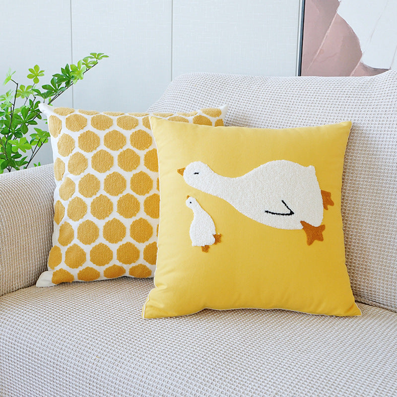 Cute Duck & Rustic Pillow Set | Living Room Sofa Healing Cushion Combo