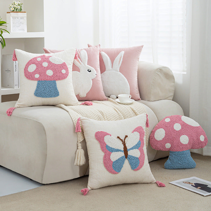 Fairy - Tale Forest Pillow Set | Mushroom/Rabbit/Butterfly Shapes Mixed Sizes | Kids’ Room/Living Room Decor Cute Healing Cushions