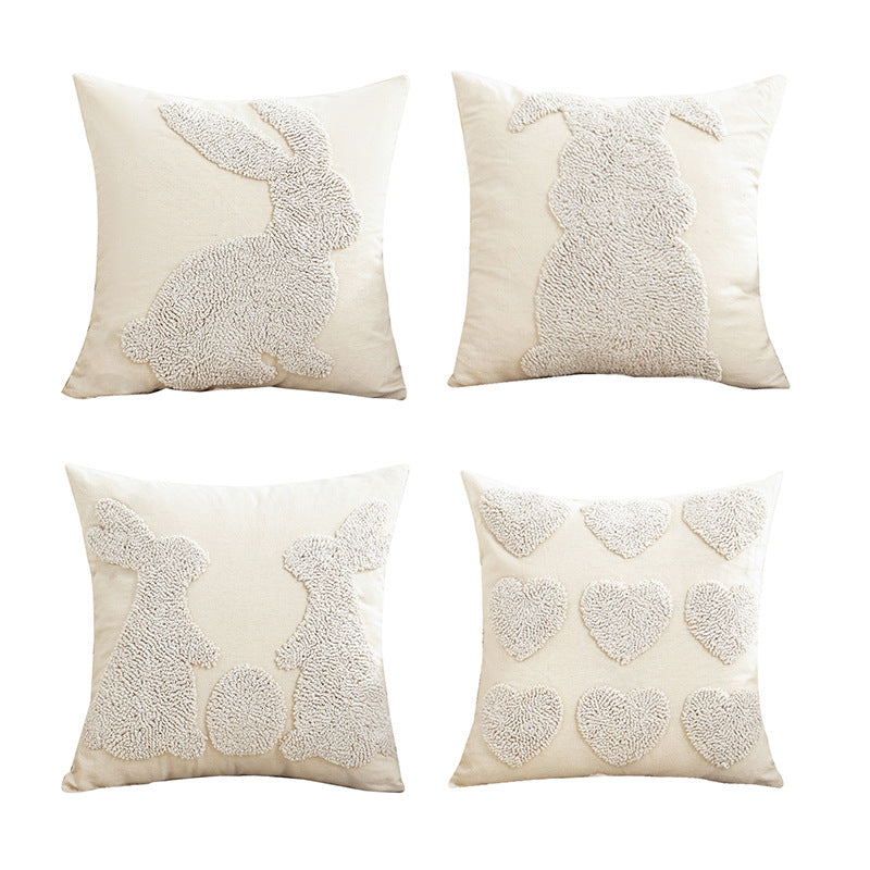 3D Flocked Bunny Pillow Set | 45×45cm Cute Cushion Combo | Cream - Style Living Room Sofa Healing Decor