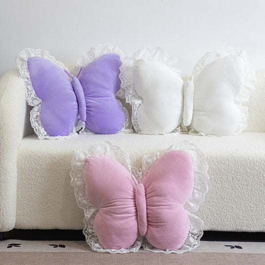 Butterfly Shaped Cushion 3-Piece Set with Lace Trim – Plush Decorative Pillows for Sofa & Bedroom