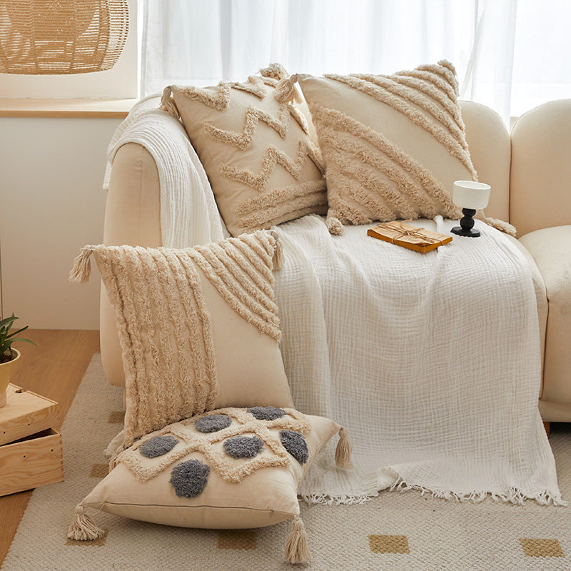 Nordic Style Cushion Cover Set of 4 – Decorative Throw Pillow Covers with Tassels for Sofa and Bedroom
