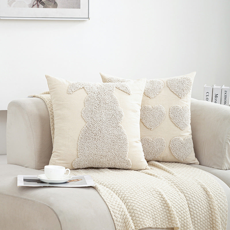 3D Flocked Bunny Pillow Set | 45×45cm Cute Cushion Combo | Cream - Style Living Room Sofa Healing Decor