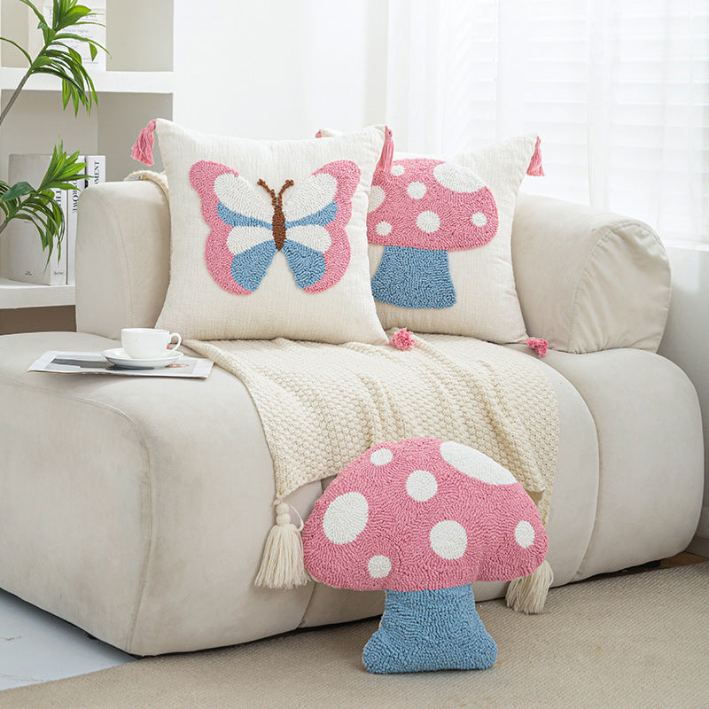 Fairy - Tale Forest Pillow Set | Mushroom/Rabbit/Butterfly Shapes Mixed Sizes | Kids’ Room/Living Room Decor Cute Healing Cushions
