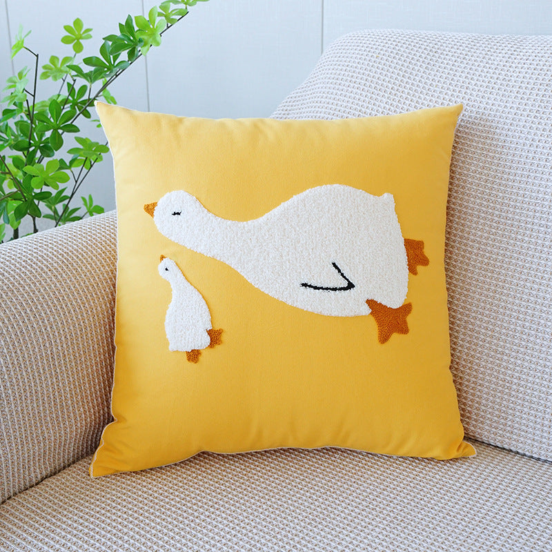 Cute Duck & Rustic Pillow Set | Living Room Sofa Healing Cushion Combo