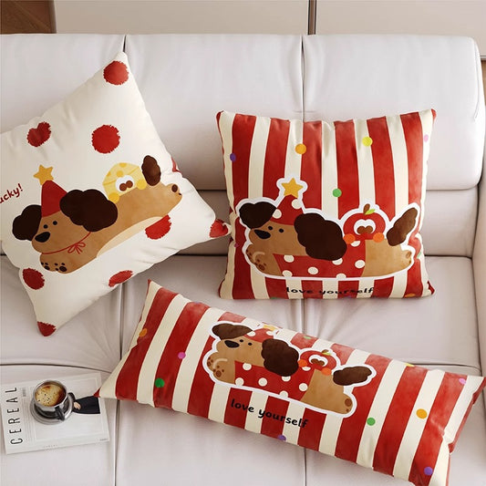 Cute Cartoon Puppy Pillow Set - Sofa Cushions & Lumbar Pillow Combo (2 Square 45×45cm + 1 Long 30×60cm) - Adorable Home Decor
